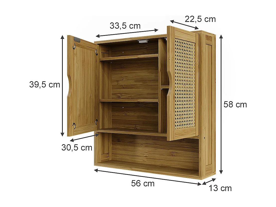 Armoire de toilette bambou 56x13x58 liora