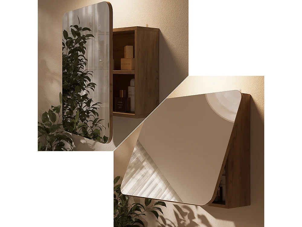 Armario con espejo para baño roble dorado 60x17.4x50 zino