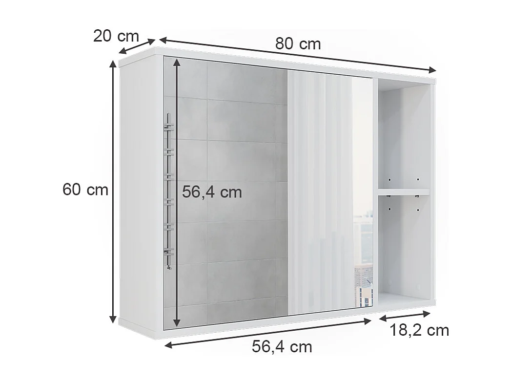 Armoire de toilette blanc 80x20x60 leano