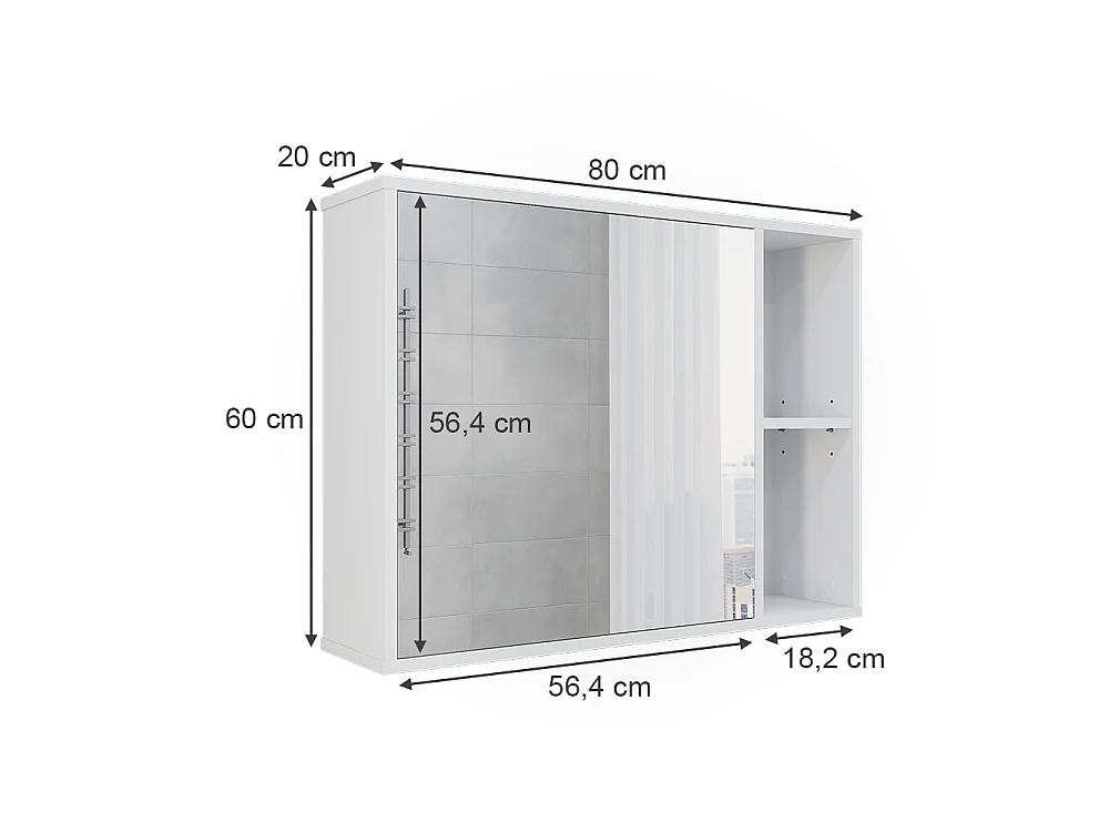 Mobile a specchio per il bagno bianco 80x20x60 leano