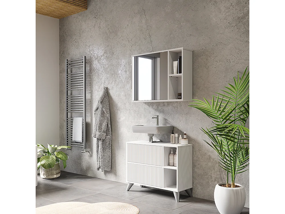 Mobile a specchio per il bagno bianco 80x20x60 leano