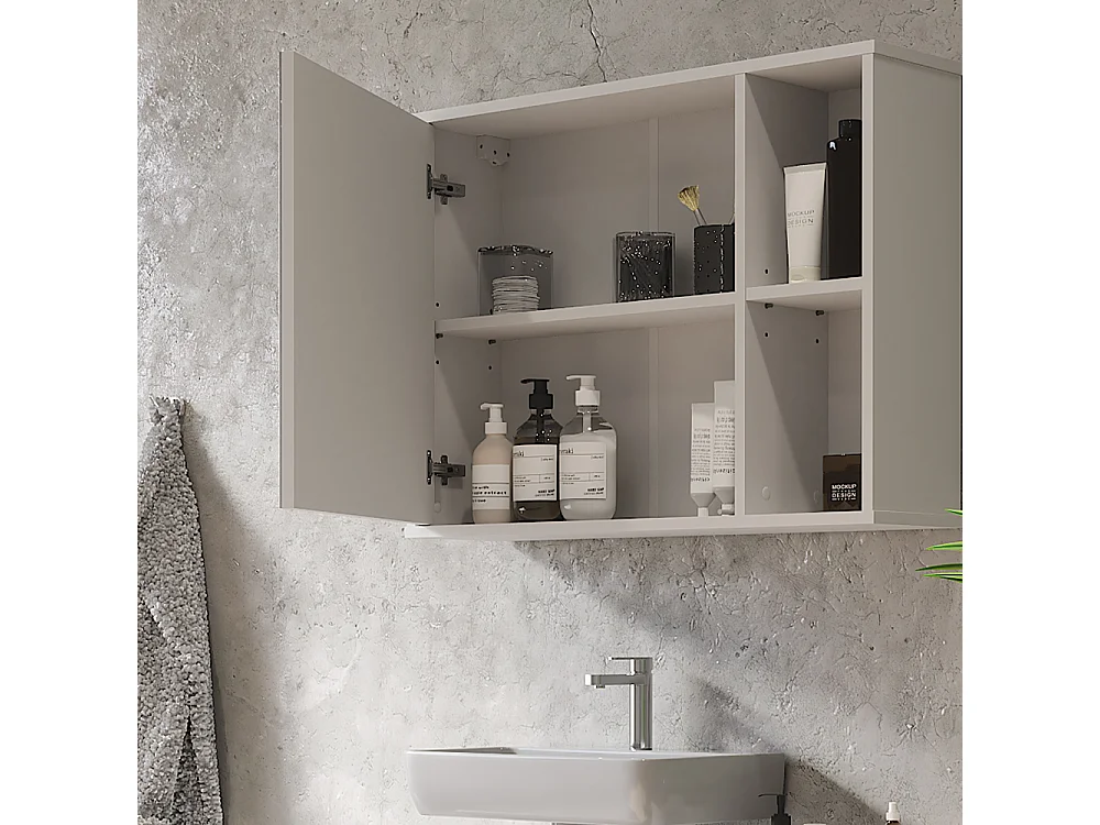 Mobile a specchio per il bagno bianco 80x20x60 leano