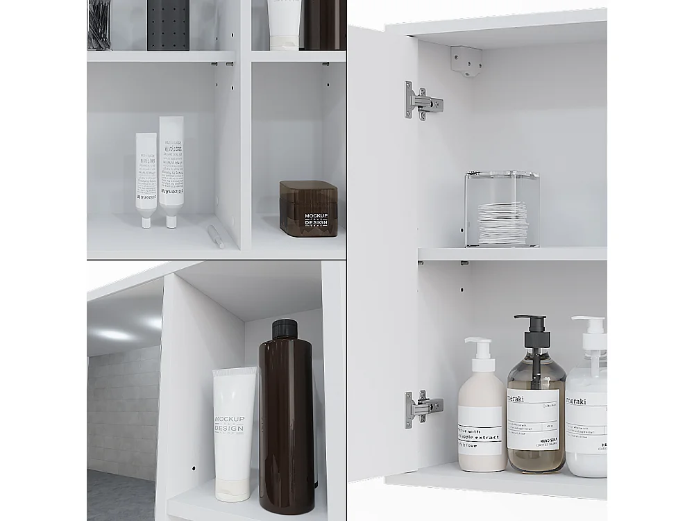 Mobile a specchio per il bagno bianco 80x20x60 leano