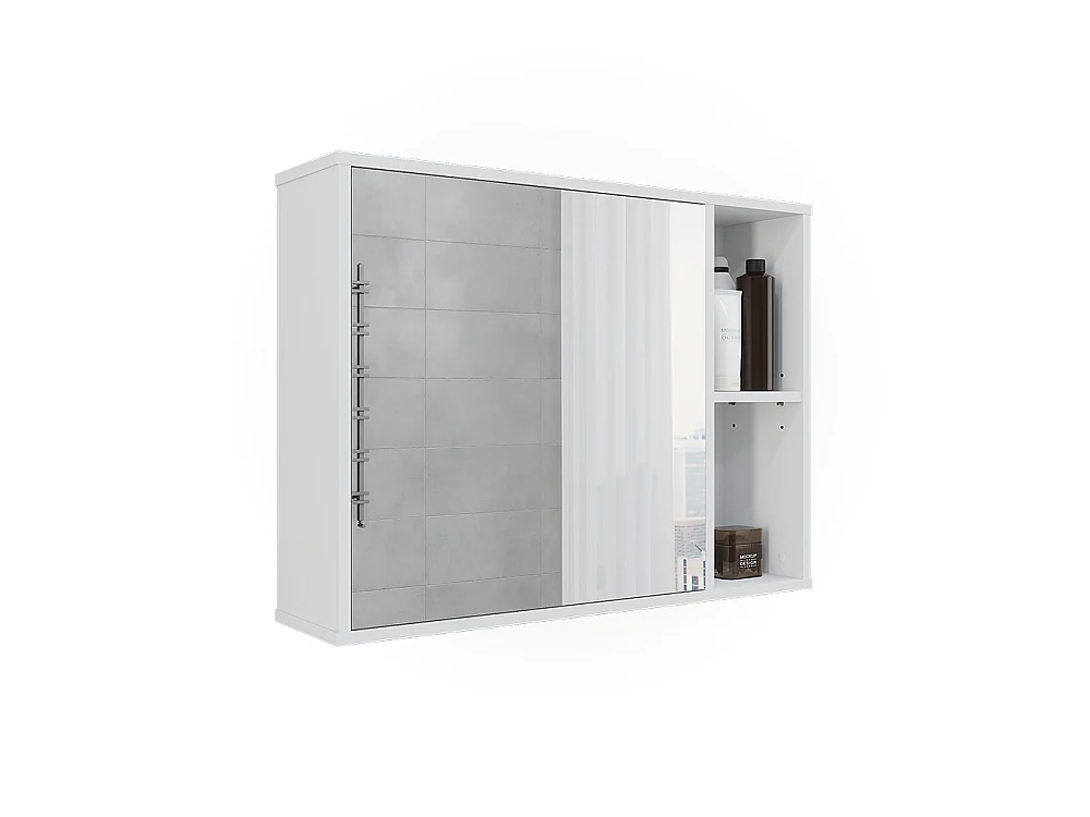 Mobile a specchio per il bagno bianco 80x20x60 leano