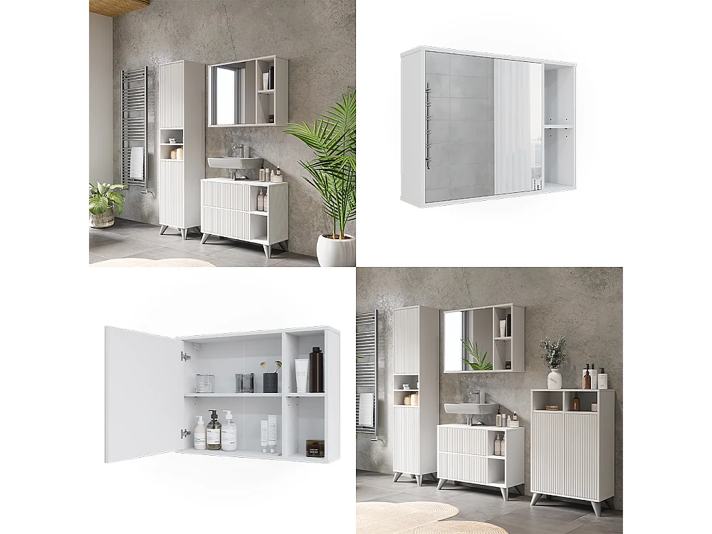Mobile a specchio per il bagno bianco 80x20x60 leano