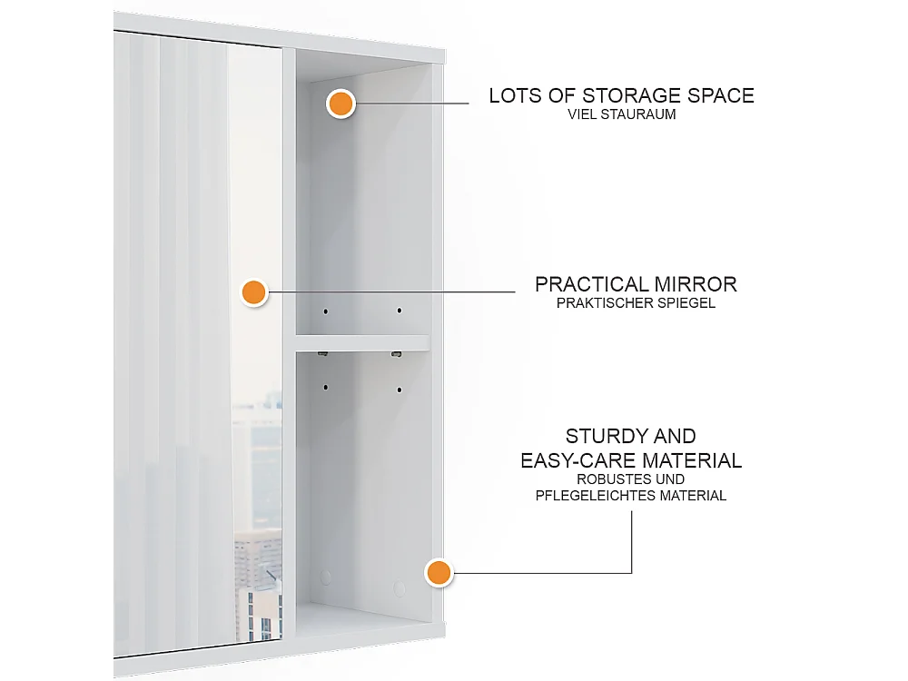 Mobile a specchio per il bagno bianco 80x20x60 leano