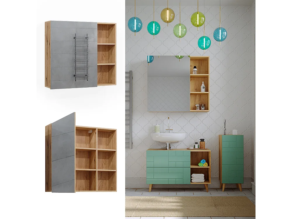 Armario con espejo para baño roble 90x22.1x80.9 rudi