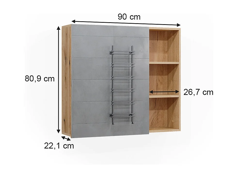 Armario con espejo para baño roble 90x22.1x80.9 rudi