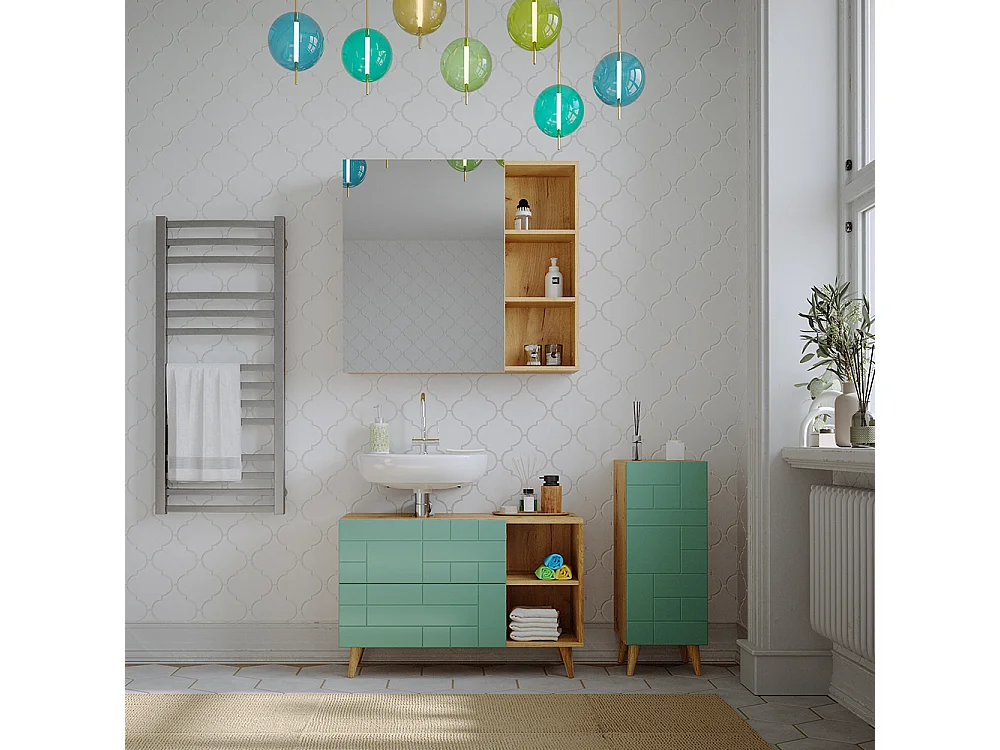 Armario con espejo para baño roble 90x22.1x80.9 rudi