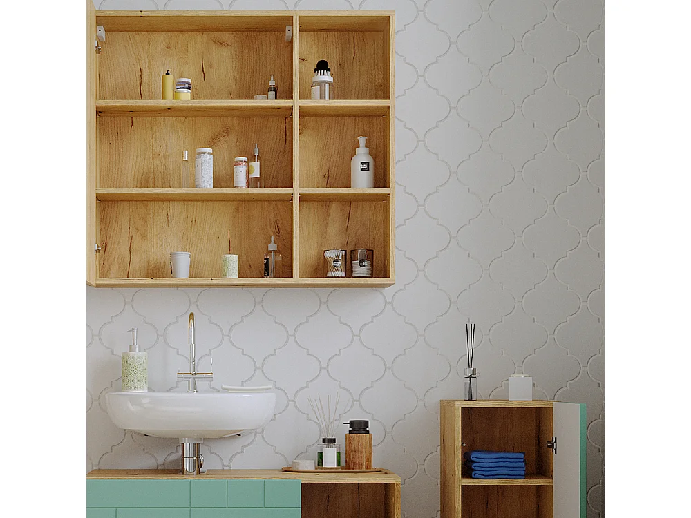 Armario con espejo para baño roble 90x22.1x80.9 rudi