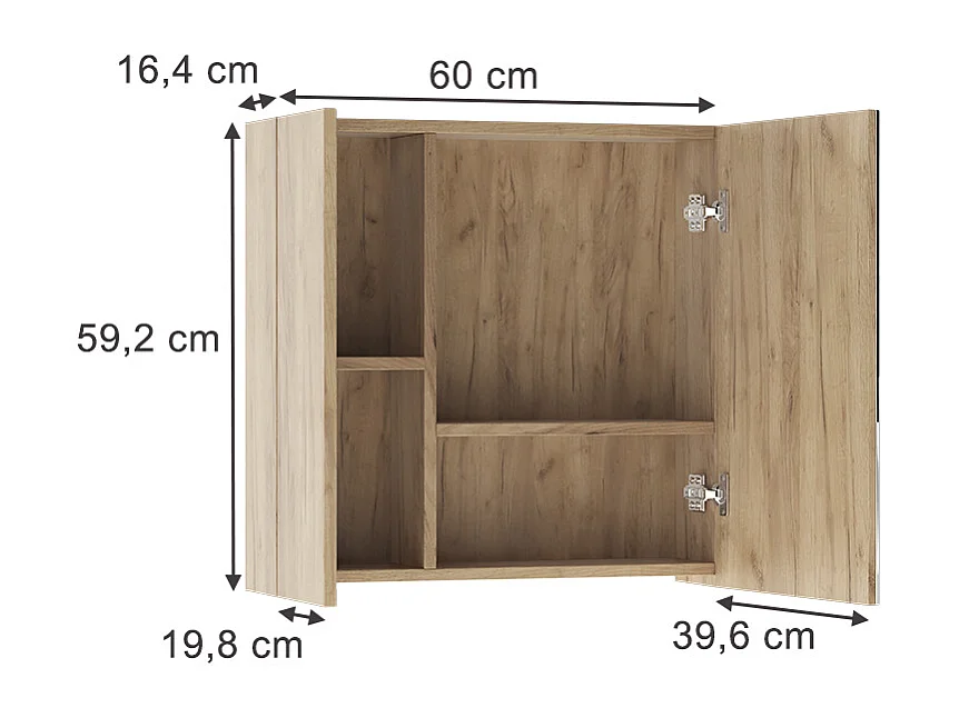 Armario con espejo para baño roble dorado 60x16.4x59.2 leopold