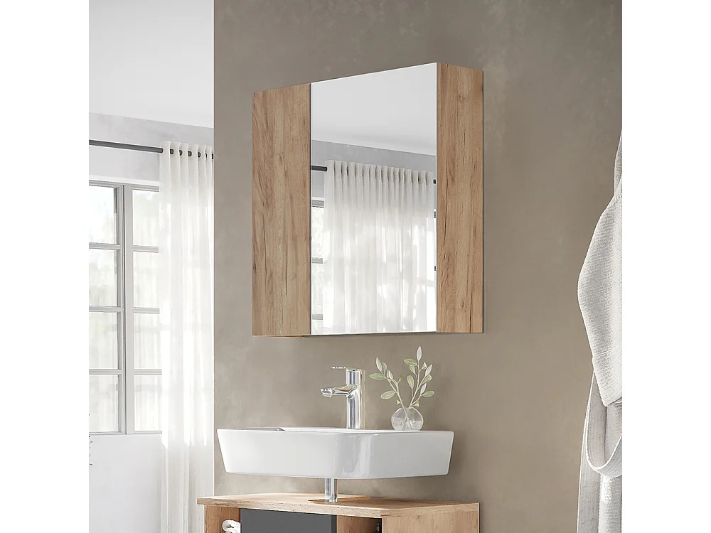 Armario con espejo para baño roble dorado 60x16.4x59.2 leopold