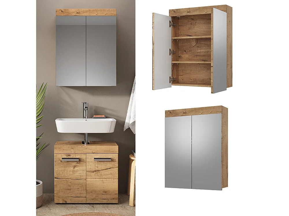 Armario con espejo para baño roble wotan 60x17x77 luna