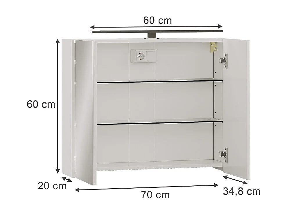 Armoire de toilette blanc 70x20x60 lavio