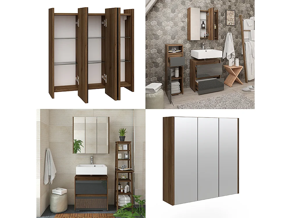 Armario con espejo para baño antracita alto brillo 67.4x17x68 majest