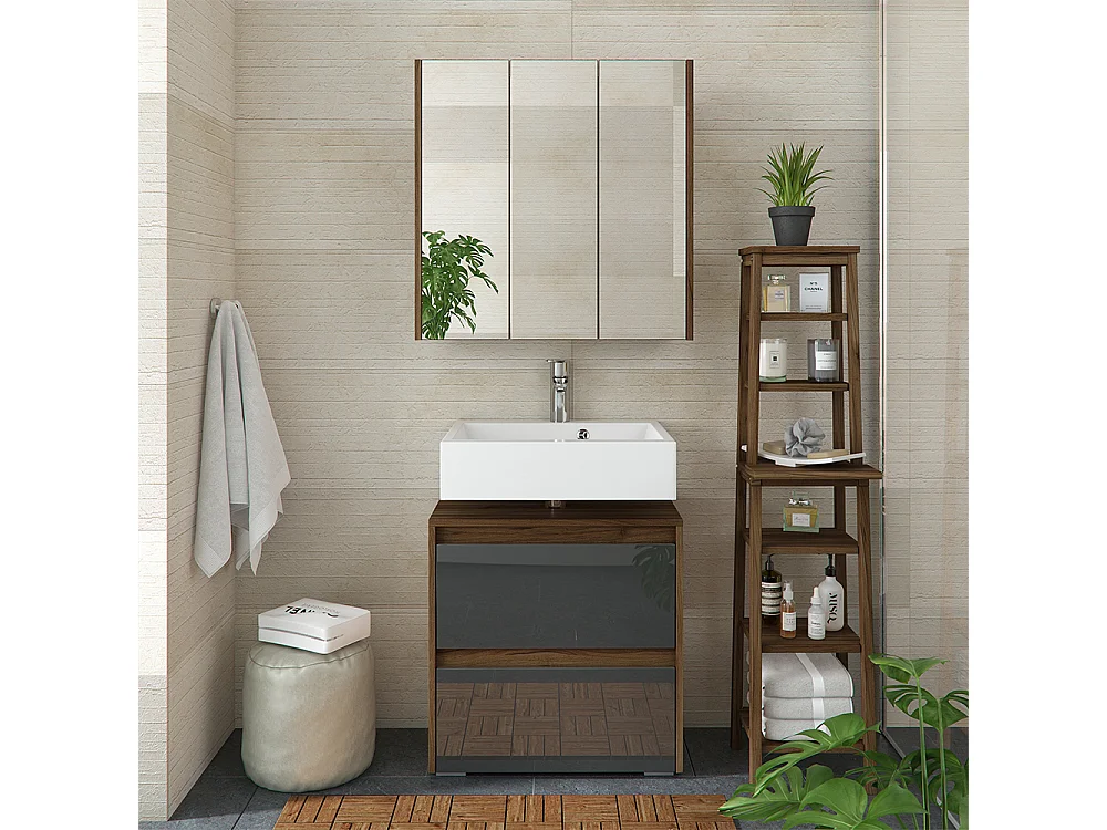Armoire de toilette anthracite haute brillance 67.4x17x68 majest
