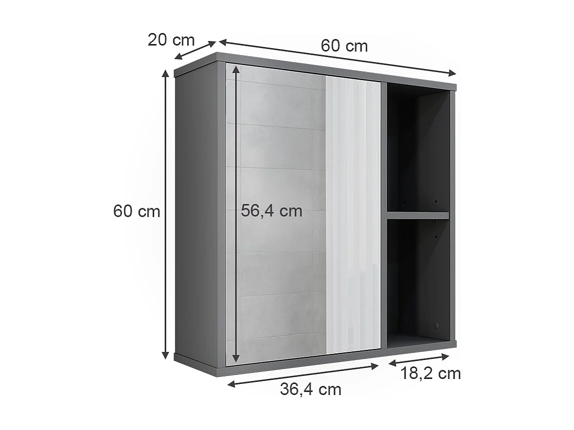 Armario con espejo de baño antracita/roble de montaña 60x20x60 leano