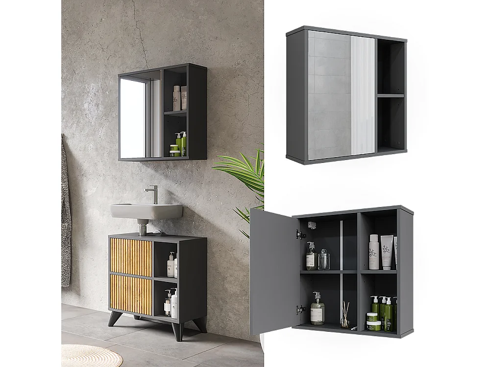 Armoire de toilette anthracite/chêne de montagne 60x20x60 leano