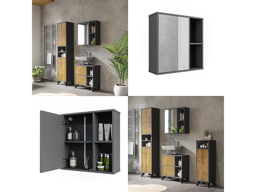 Armoire de toilette anthracite/chêne de montagne 60x20x60 leano