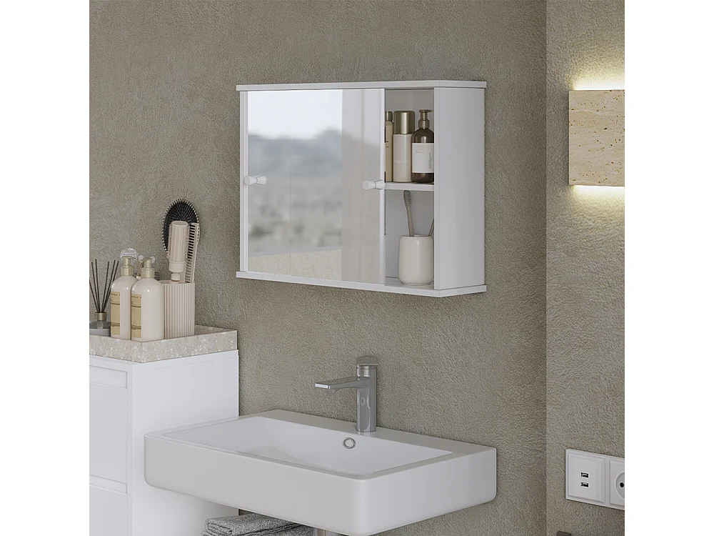 Armario con espejo de baño blanco 55x14x40 mireo