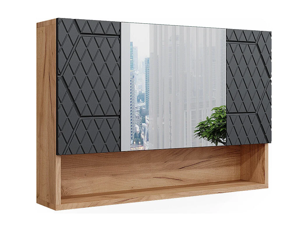 Armario con espejo para baño antracita con estructura de panal 80.1x17x55 irma