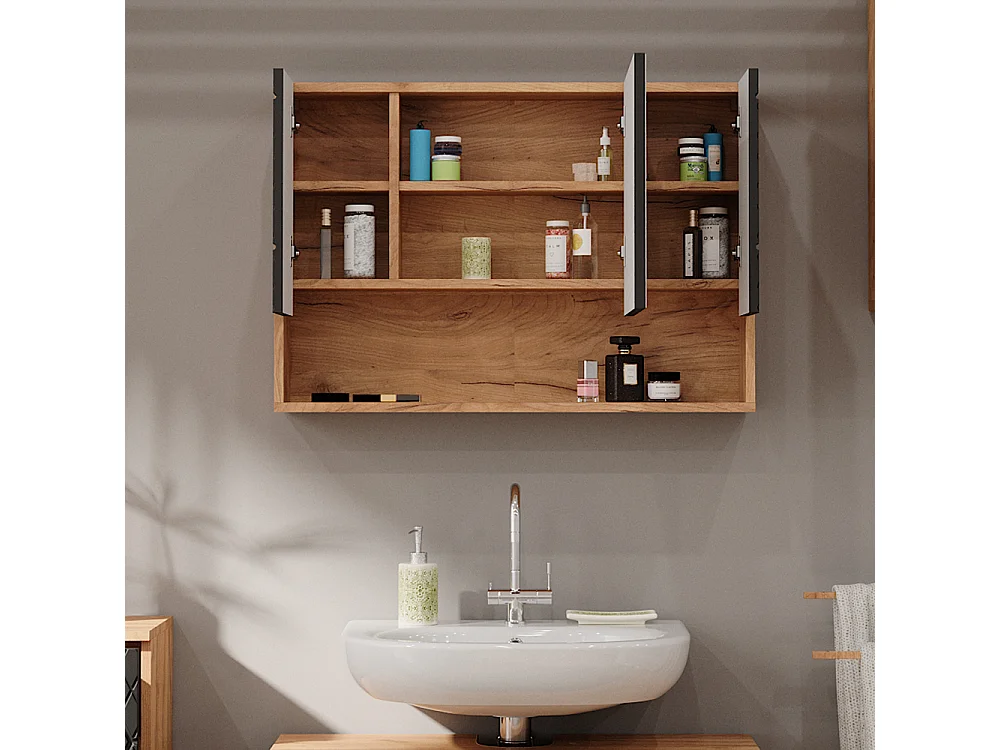 Armario con espejo para baño antracita con estructura de panal 80.1x17x55 irma