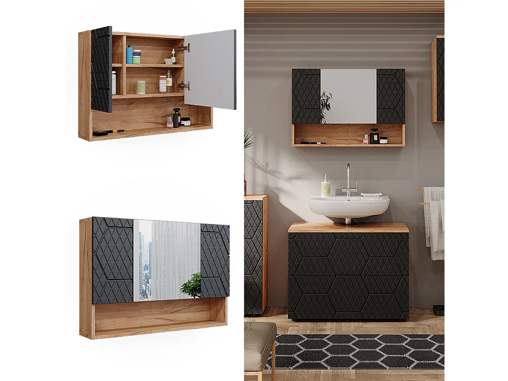 Armoire de toilette anthracite avec structure en nid dabeille 80.1x17x55 irma