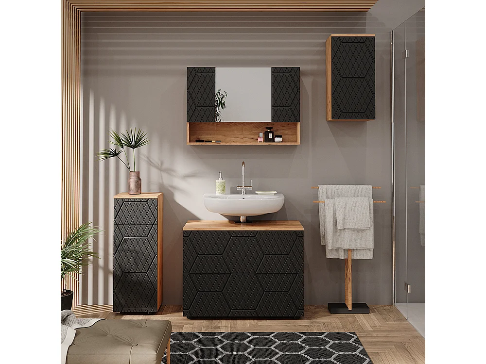 Armoire de toilette anthracite avec structure en nid dabeille 80.1x17x55 irma