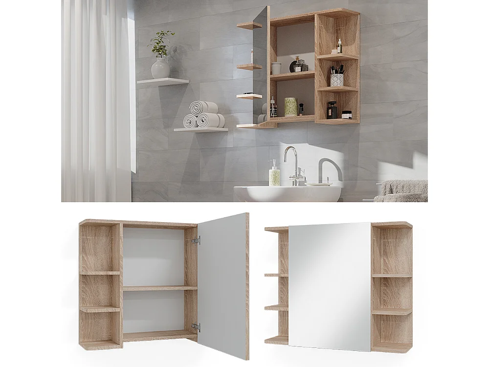 Armario con espejo para baño sonoma 79.6x21.2x64 fynn