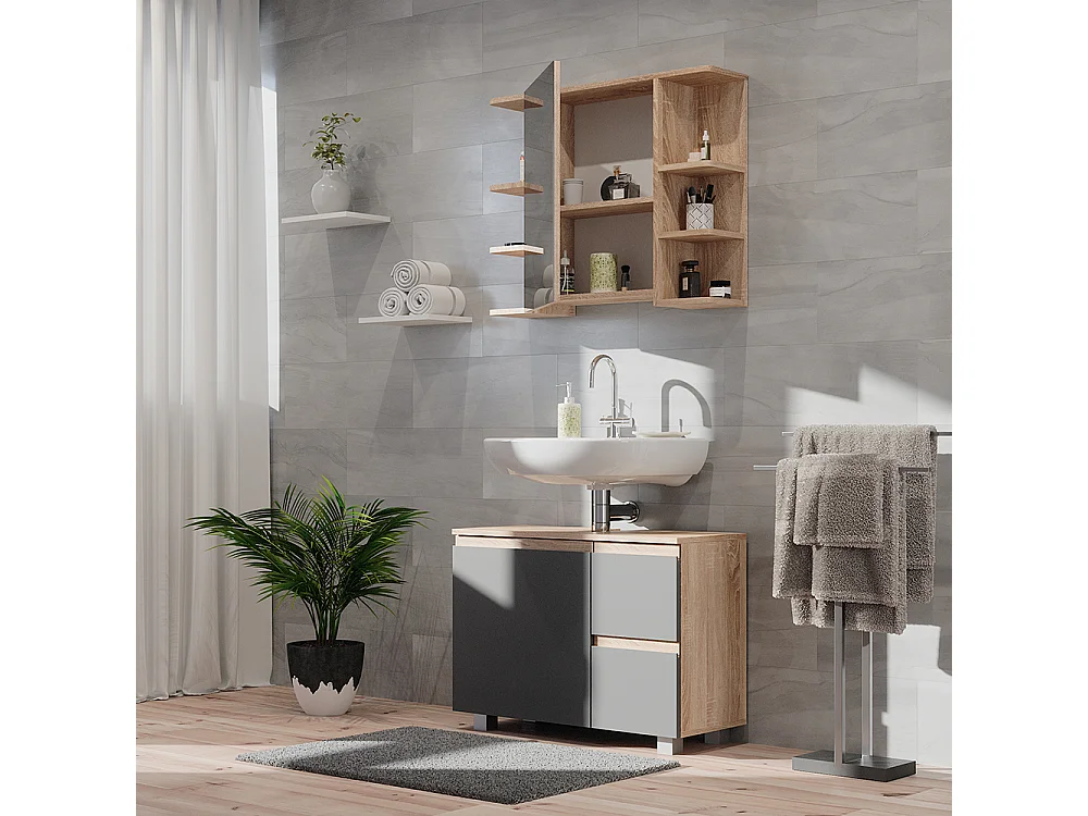 Armario con espejo para baño sonoma 79.6x21.2x64 fynn