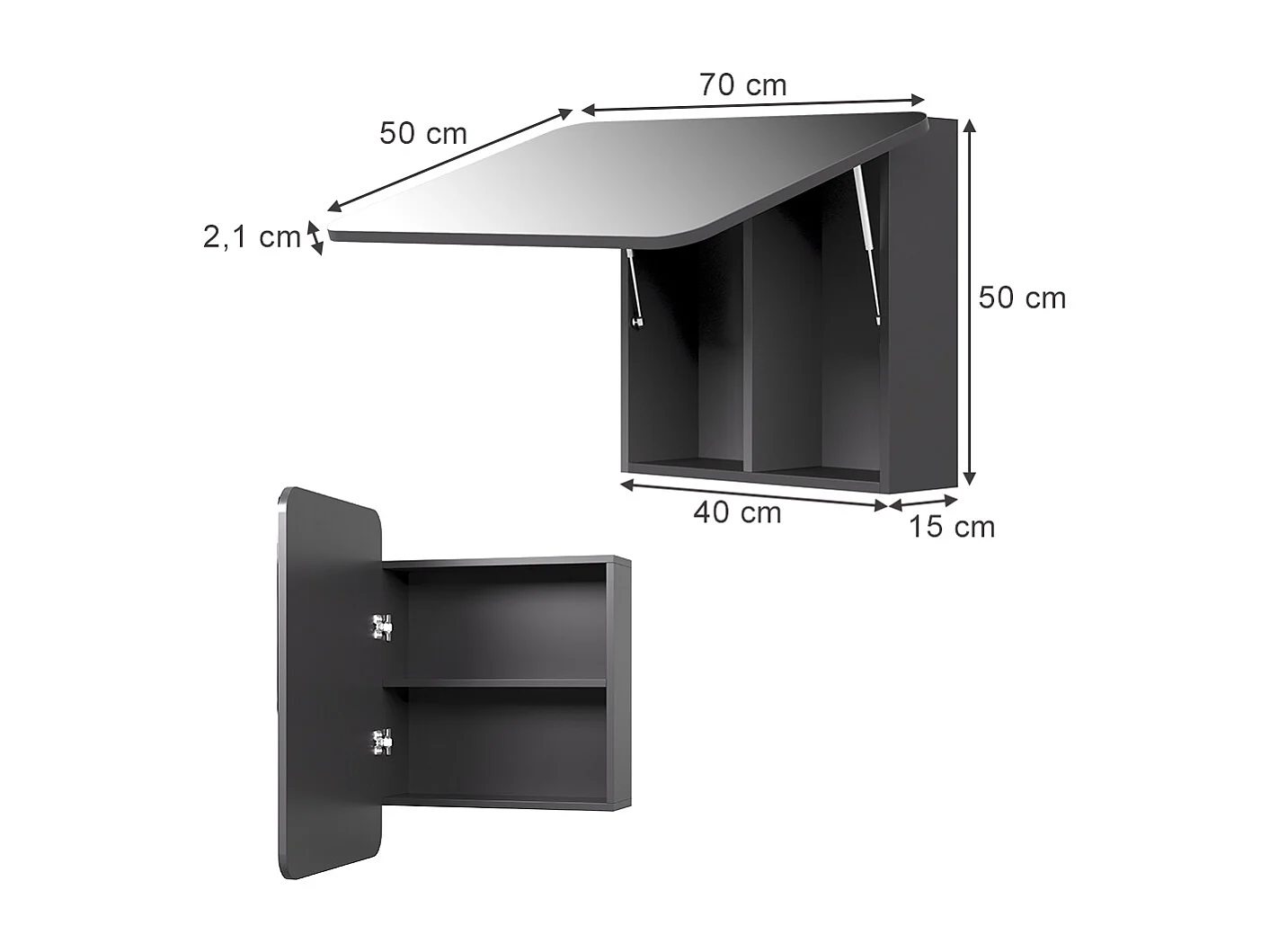 Armario con espejo para baño antracita 70x17.4x50 zino