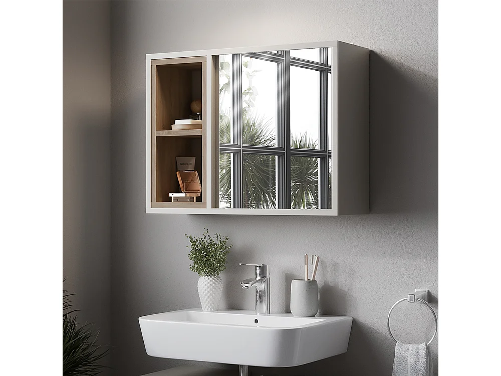 Armoire de toilette avec miroir grège 60x20x45 elnor