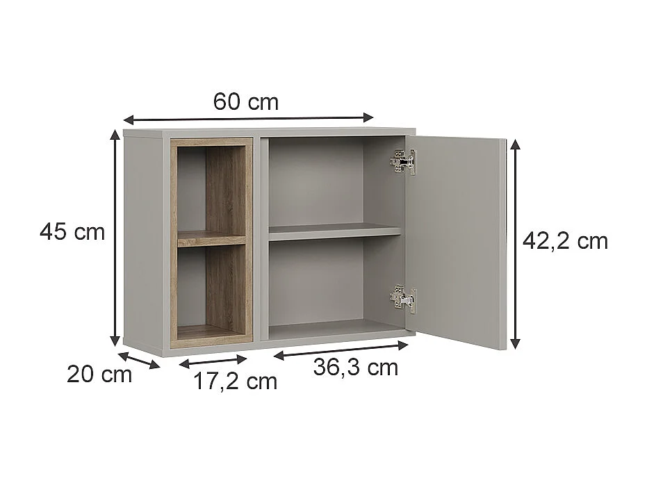 Armoire de toilette avec miroir grège 60x20x45 elnor