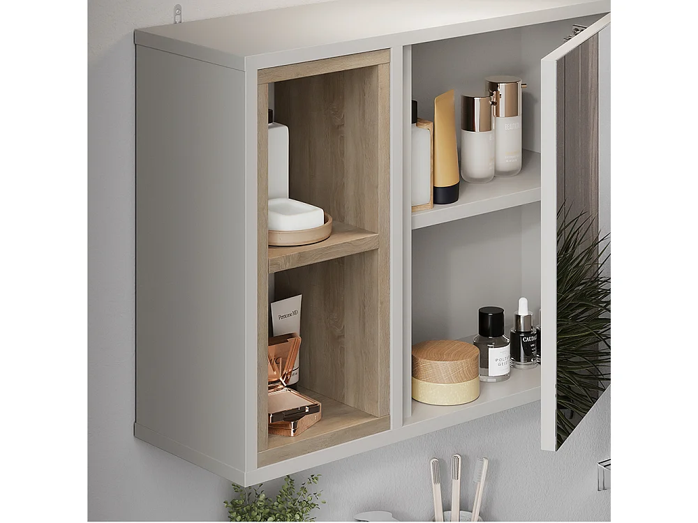 Armoire de toilette avec miroir grège 60x20x45 elnor