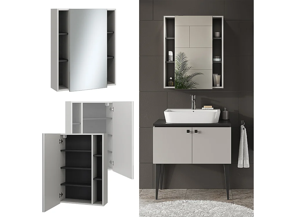 Armario con espejo para baño gris 65x20x80 gerta