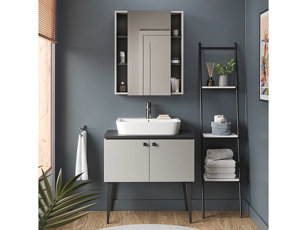 Armoire de toilette gris 65x20x80 gerta