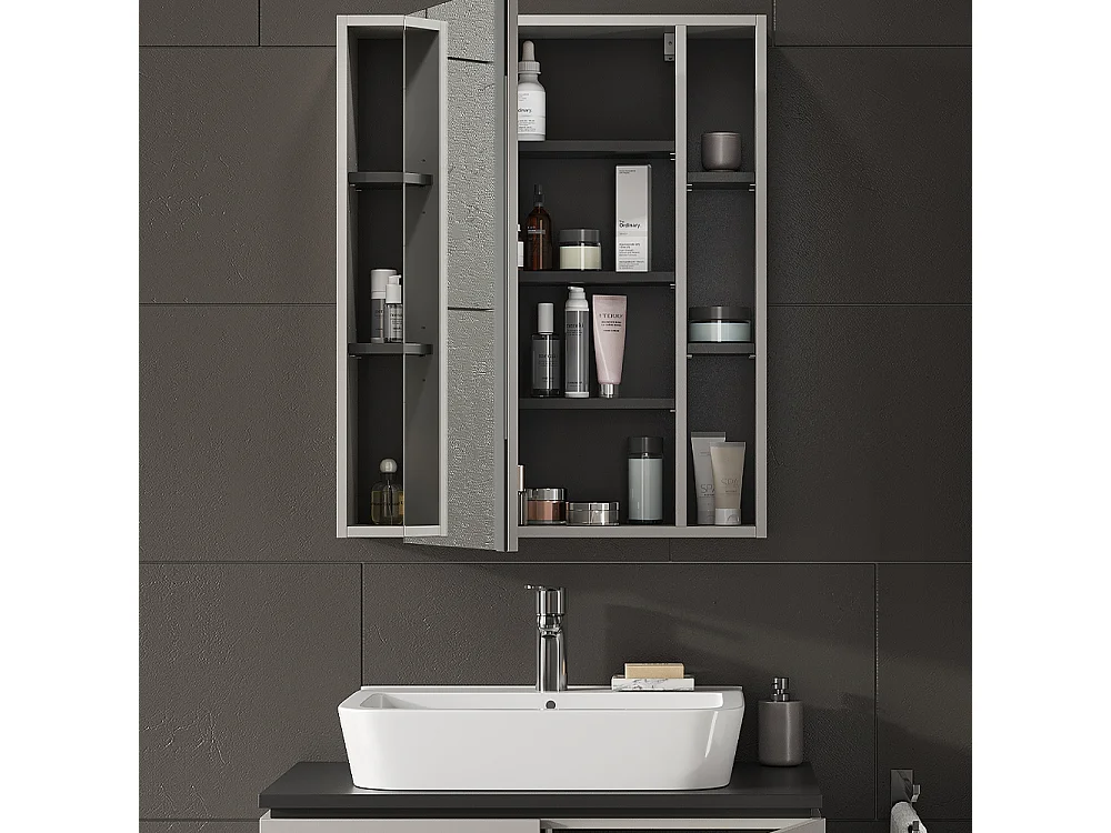 Armoire de toilette gris 65x20x80 gerta