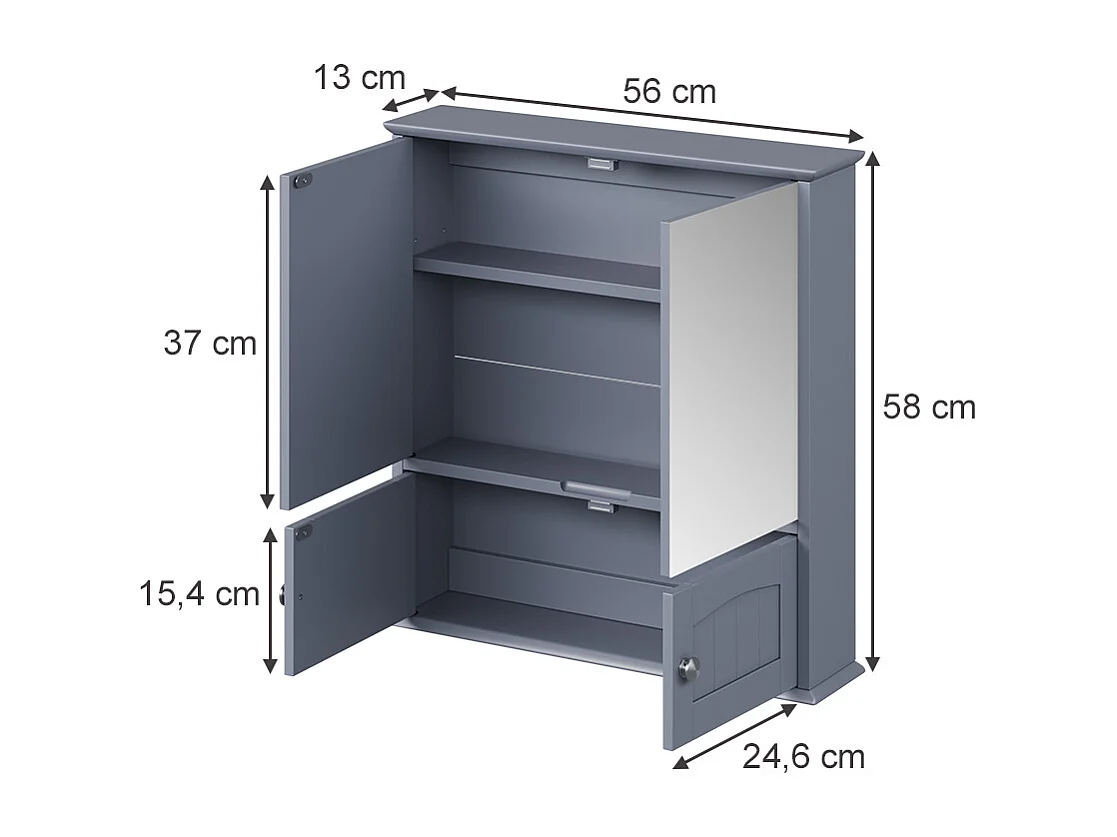 Armario con espejo para baño gris 56x13x58 bianco