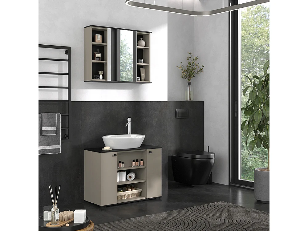 Armoire de toilette grège 80x17.4x60 joli