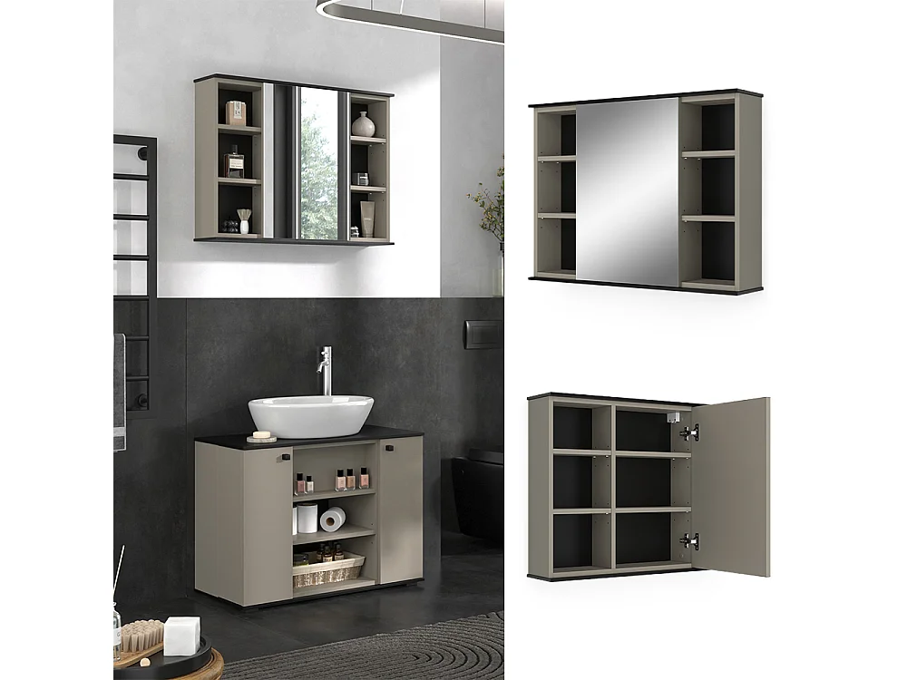 Armoire de toilette grège 80x17.4x60 joli