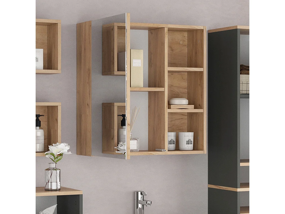 Armario con espejo para baño antracita 62x21x64 senyo