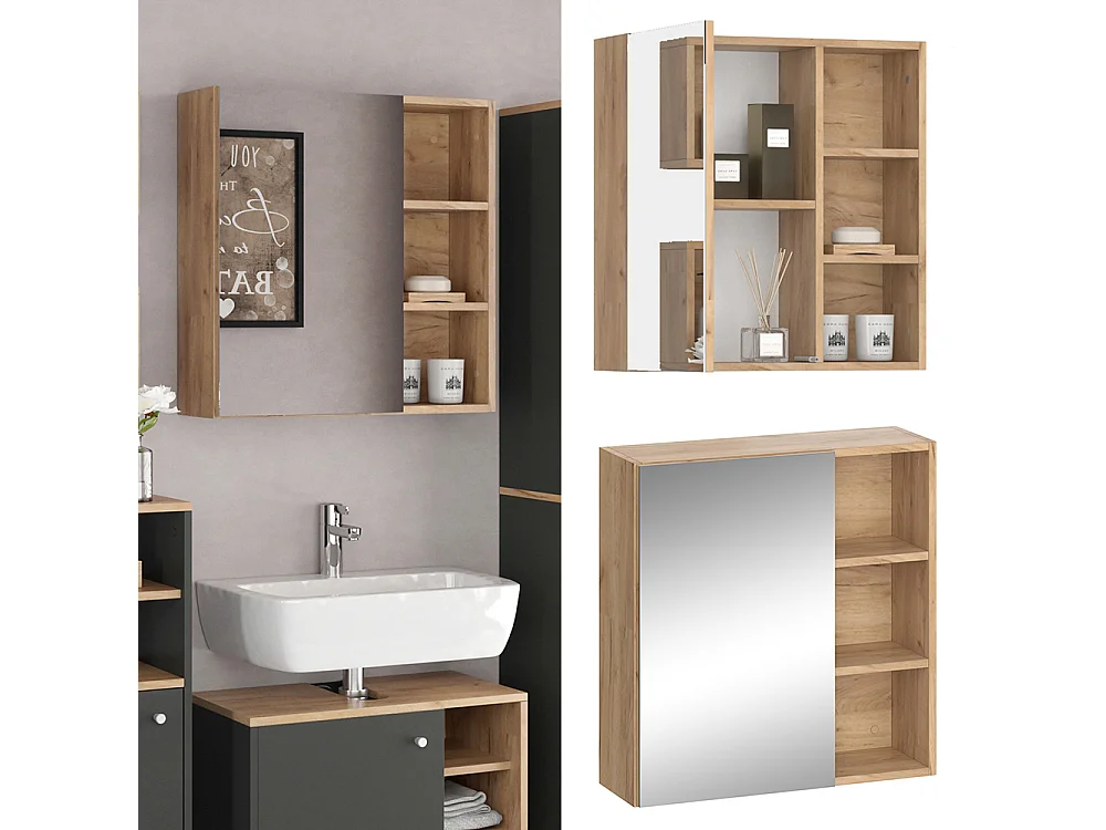 Armoire de toilette anthracite 62x21x64 senyo