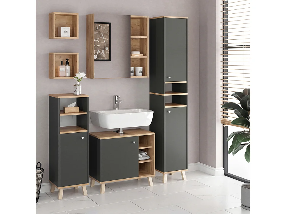 Armoire de toilette anthracite 62x21x64 senyo