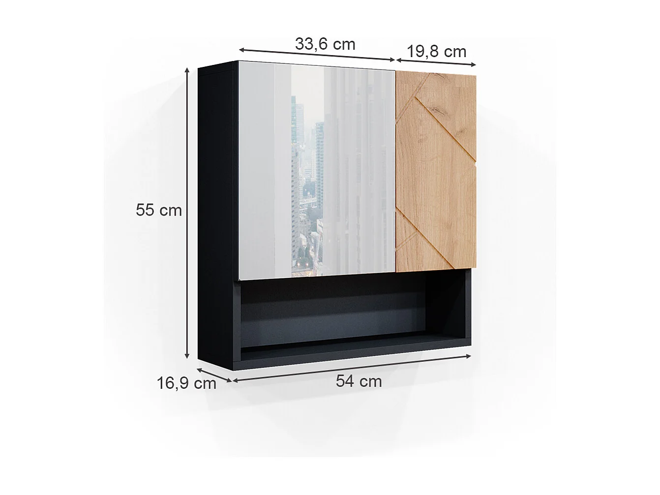 Armoire de toilette chêne doré/anthracite 54x16.9x55 irma