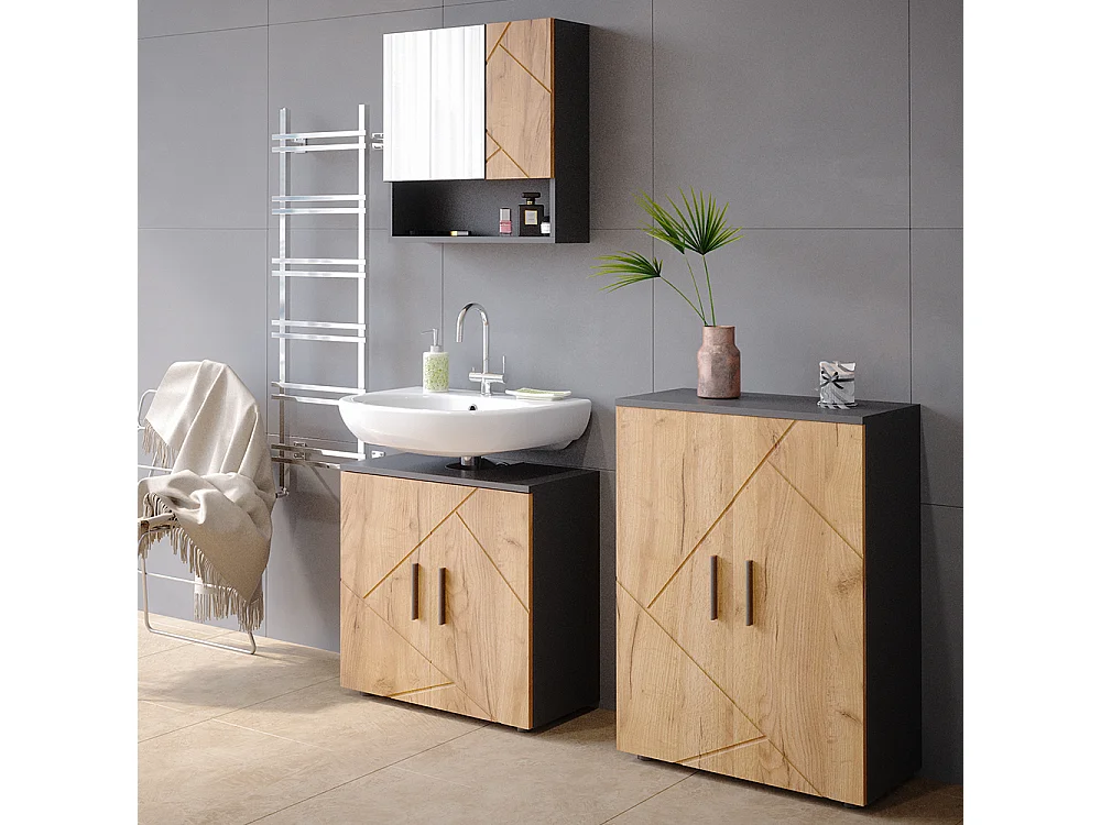 Armoire de toilette chêne doré/anthracite 54x16.9x55 irma