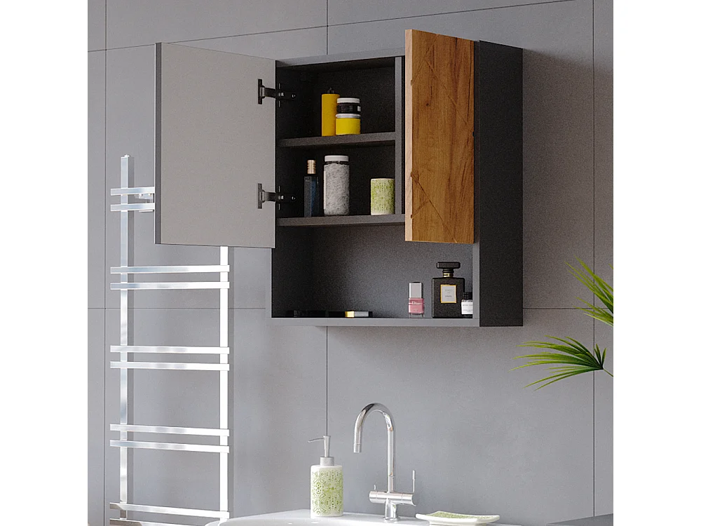 Armoire de toilette chêne doré/anthracite 54x16.9x55 irma