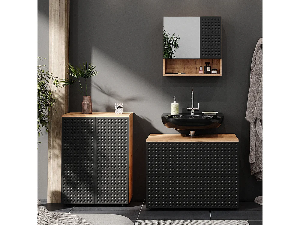 Armario con espejo de baño lunares antracita 54x16.9x55 irma