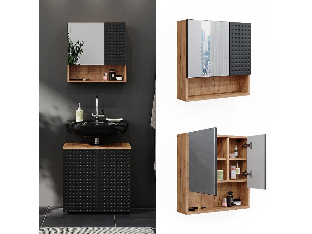 Armoire de toilette anthracite à pois 54x16.9x55 irma