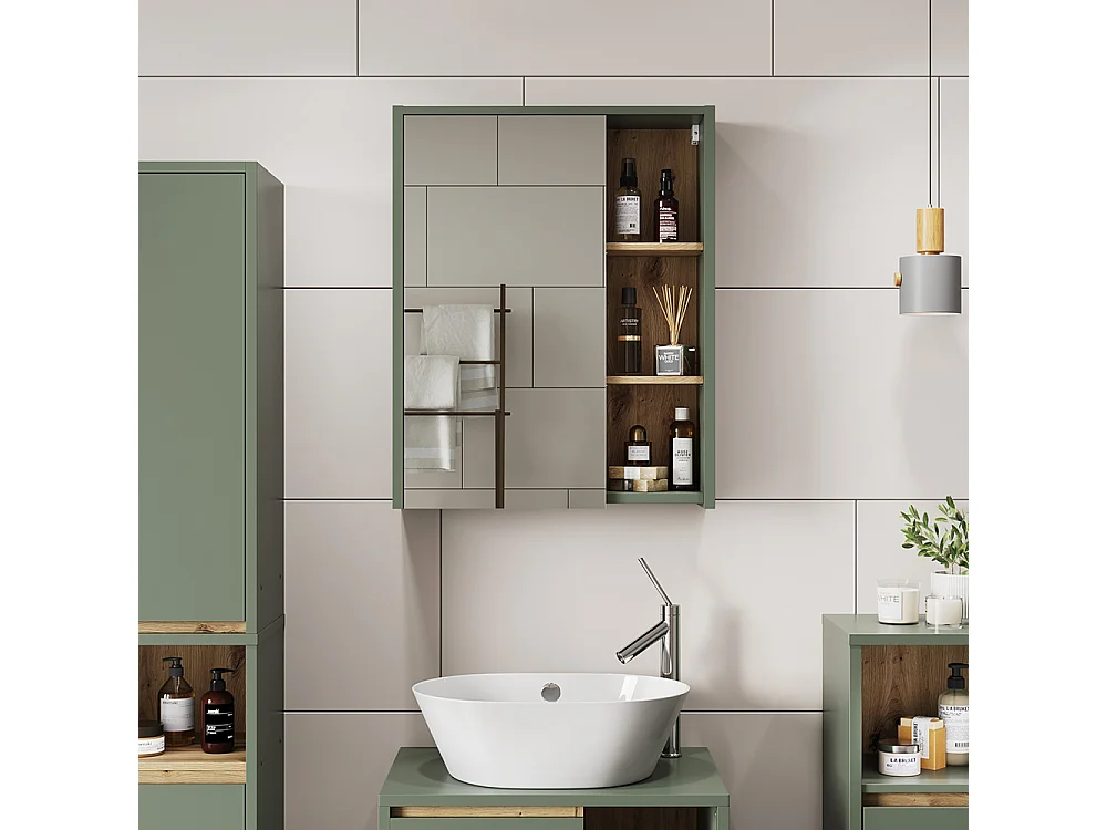 Armario con espejo de baño verde/artesano 60x18x75 viola