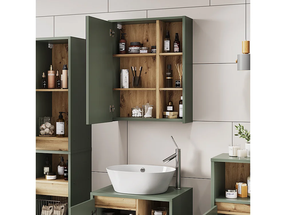 Armario con espejo de baño verde/artesano 60x18x75 viola